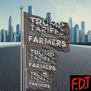 FDT Anti Trump - Democracy - rump Tariffs Will Bankrupt Farmers Flag