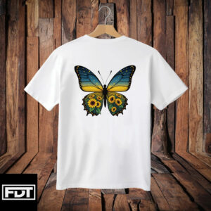 Proud Democracy Progressive FDT - Butterfly Sunflower Ukraine Support T-Shirt