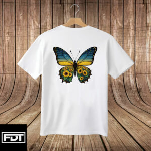 Proud Democracy Progressive FDT - Butterfly Sunflower Ukraine Support T-Shirt