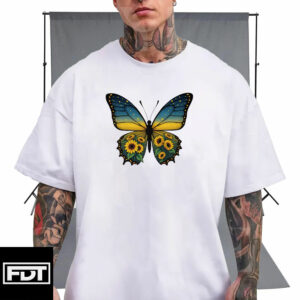 Proud Democracy Progressive FDT - Butterfly Sunflower Ukraine Support T-Shirt