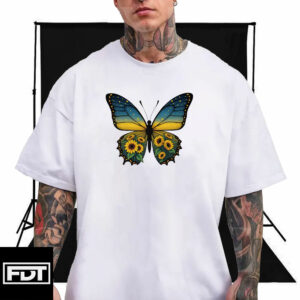 Proud Democracy Progressive FDT - Butterfly Sunflower Ukraine Support T-Shirt